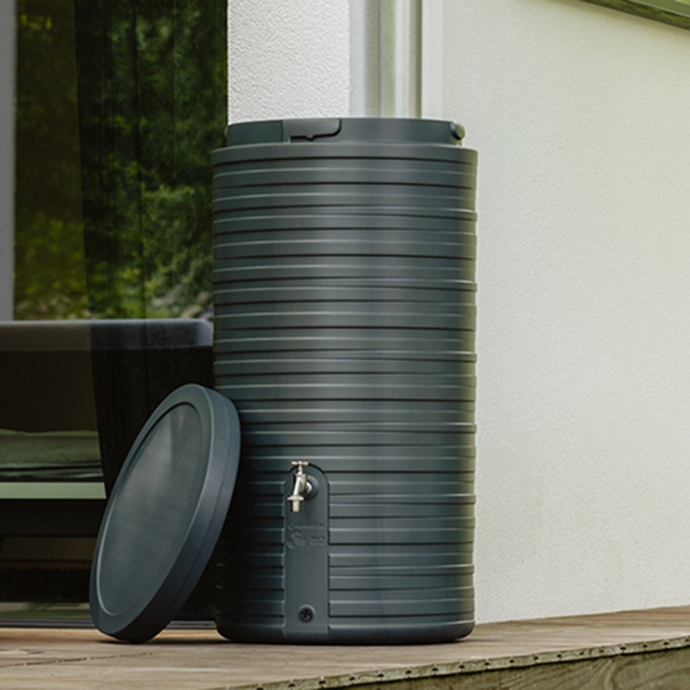Dark grey water butt with planter - 300 litres