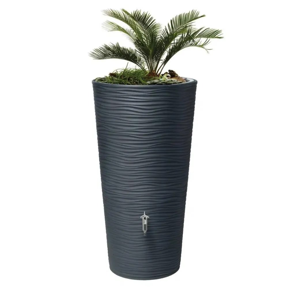 Dark grey ribbed water butt with planter - 220 litres