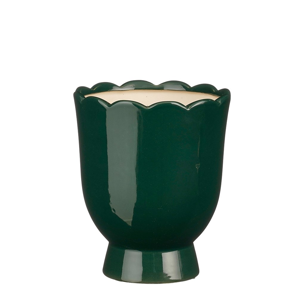 Scalloped petal urn plant pot - dark green