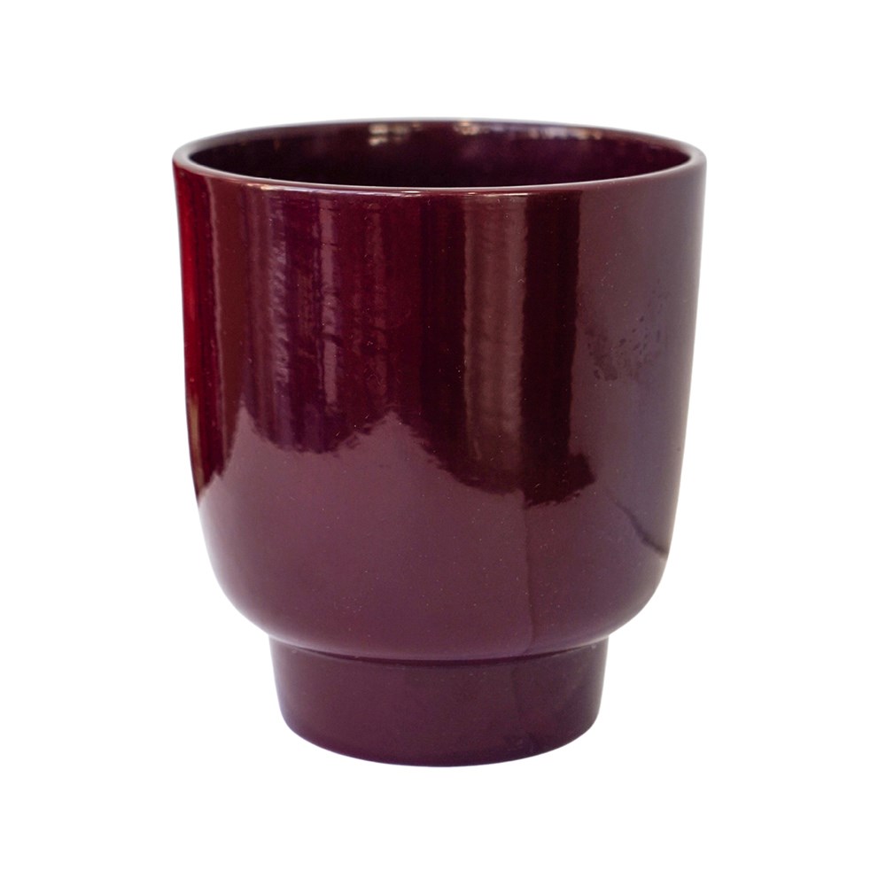 Orchid glazed plant pot - burgundy