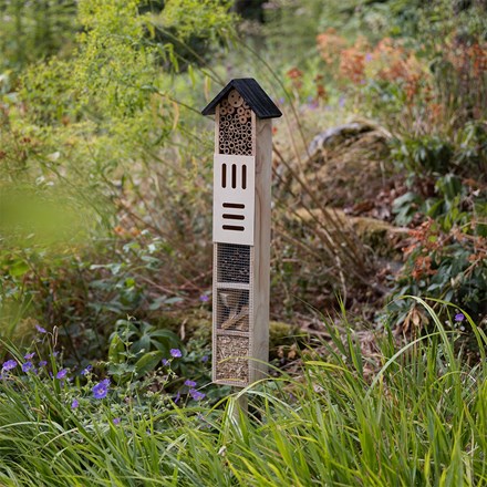 Insect hotel on stake - grey & natural