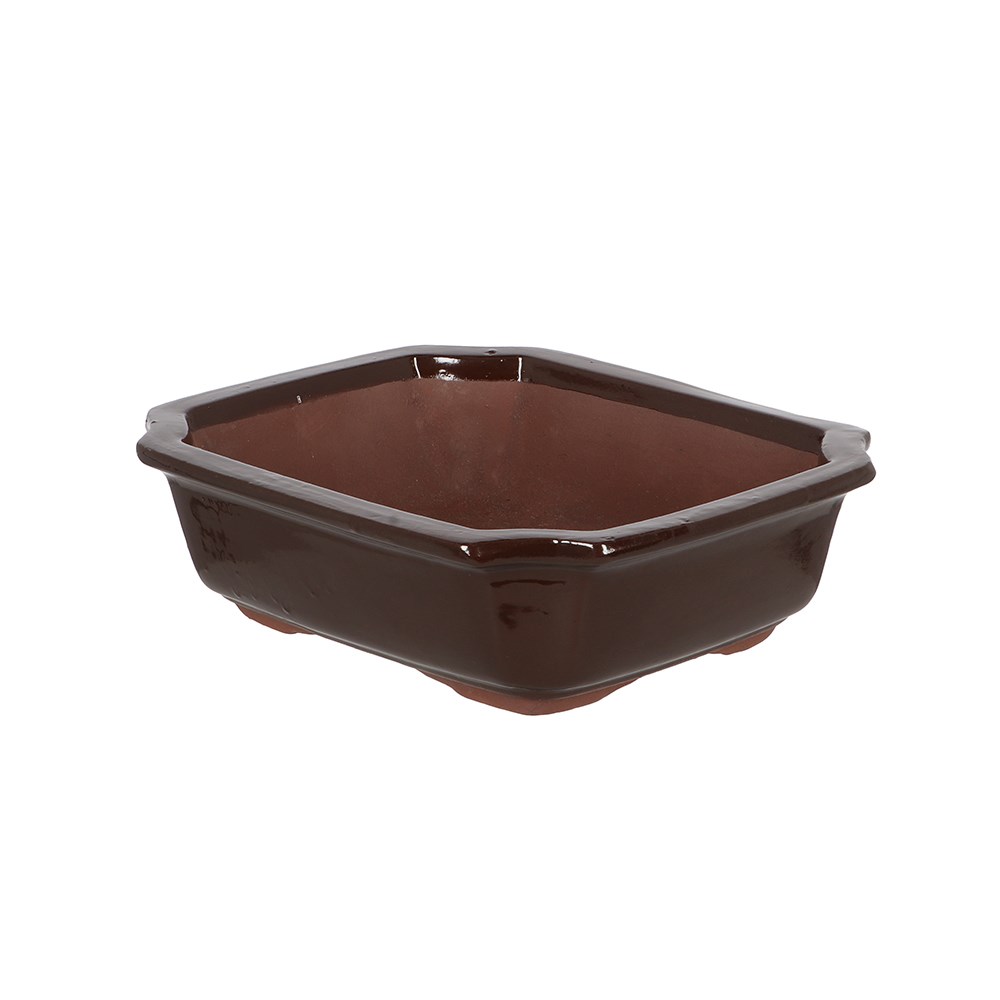Bonsai glazed plant pot - rust brown