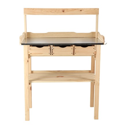 Wooden potting bench with top rack storage - natural
