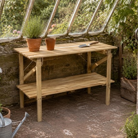 Wooden greenhouse staging 2 tier - short wide