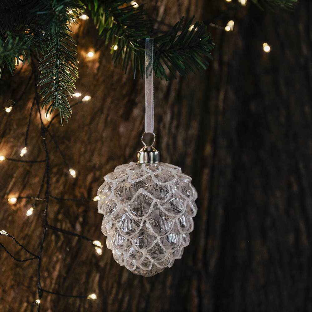 White glass pinecone