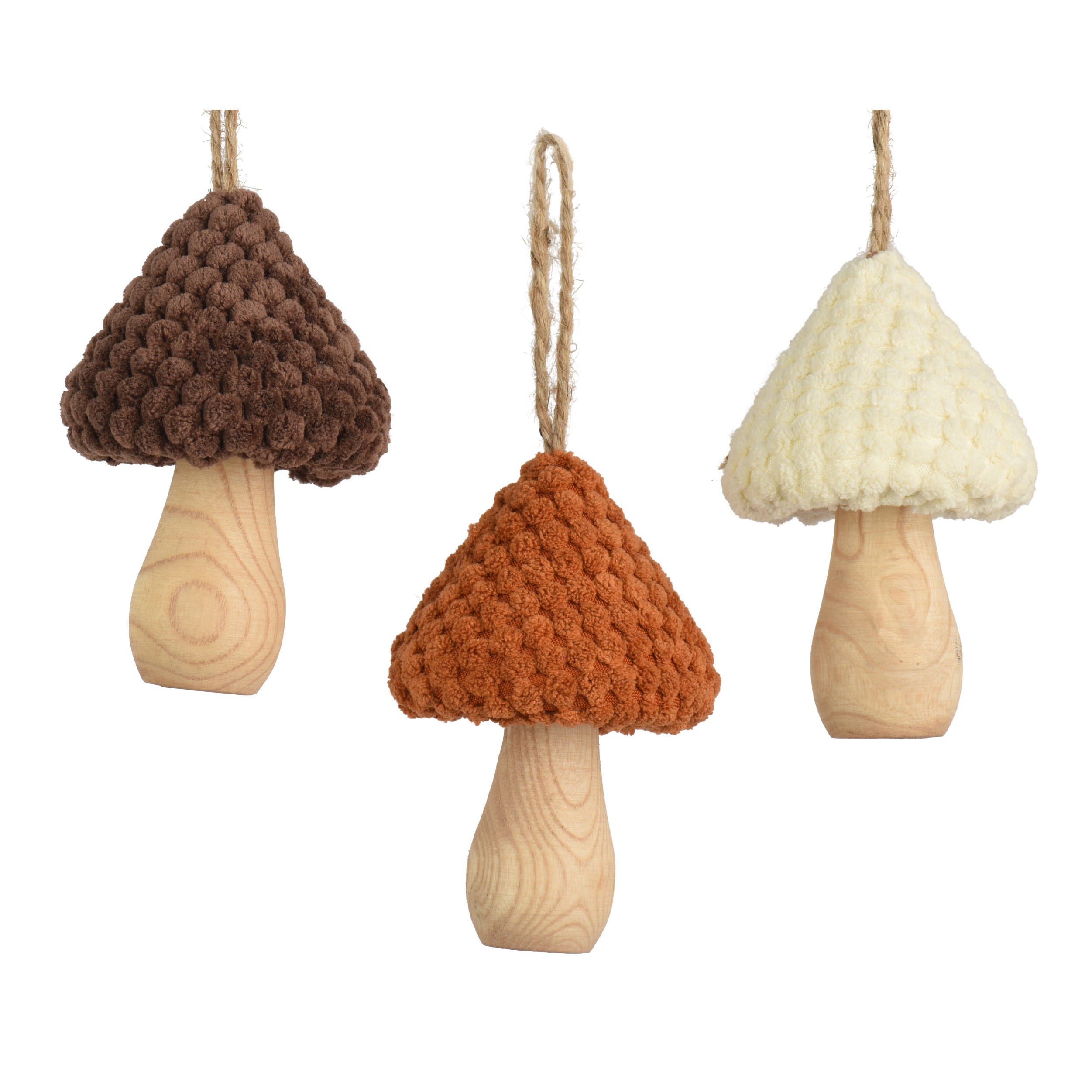 Three wooden mushrooms