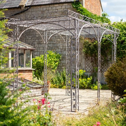 Metal ornate garden pergola gazebo - antique rust