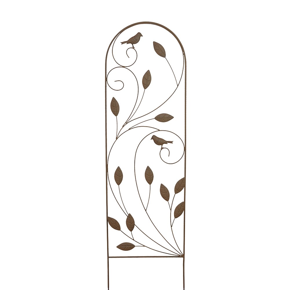 Bird & leaf metal garden trellis - rust
