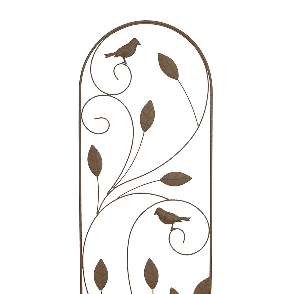 Bird & leaf metal garden trellis - rust