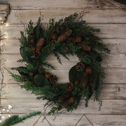 Green wreath with rusty bells