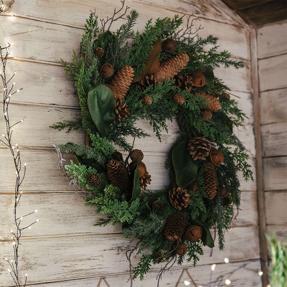 Green wreath with rusty bells