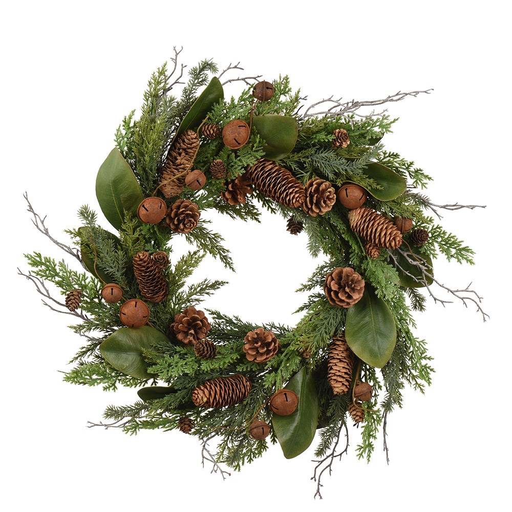 Green wreath with rusty bells