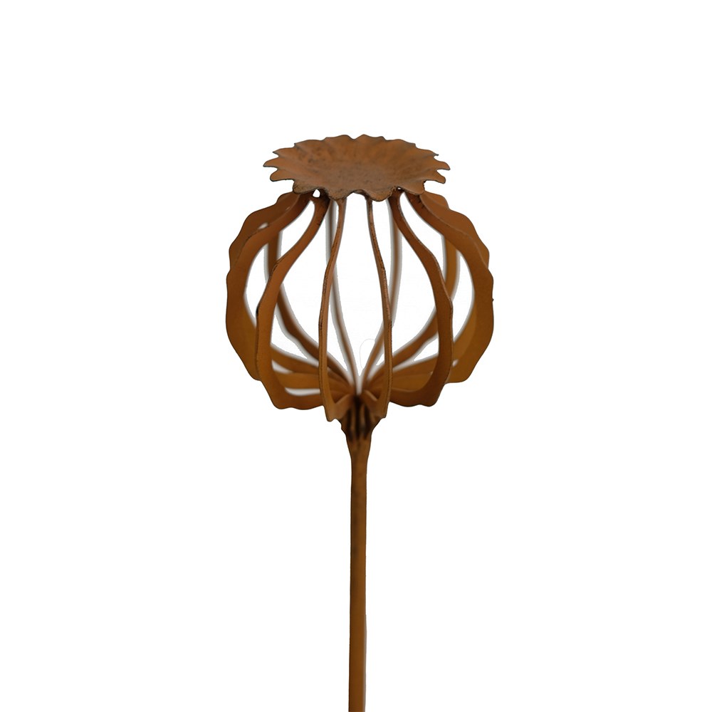 Silhouette poppy seedhead stake
