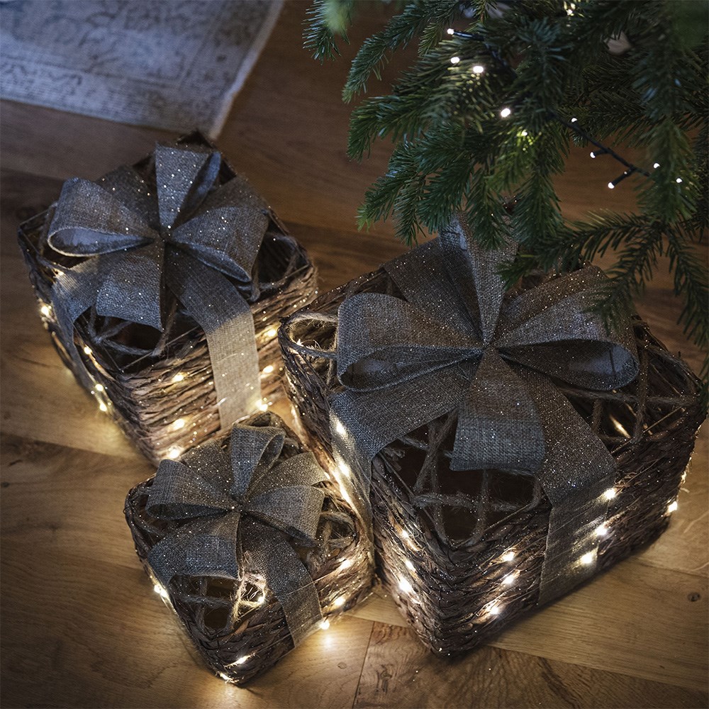 Three light up presents