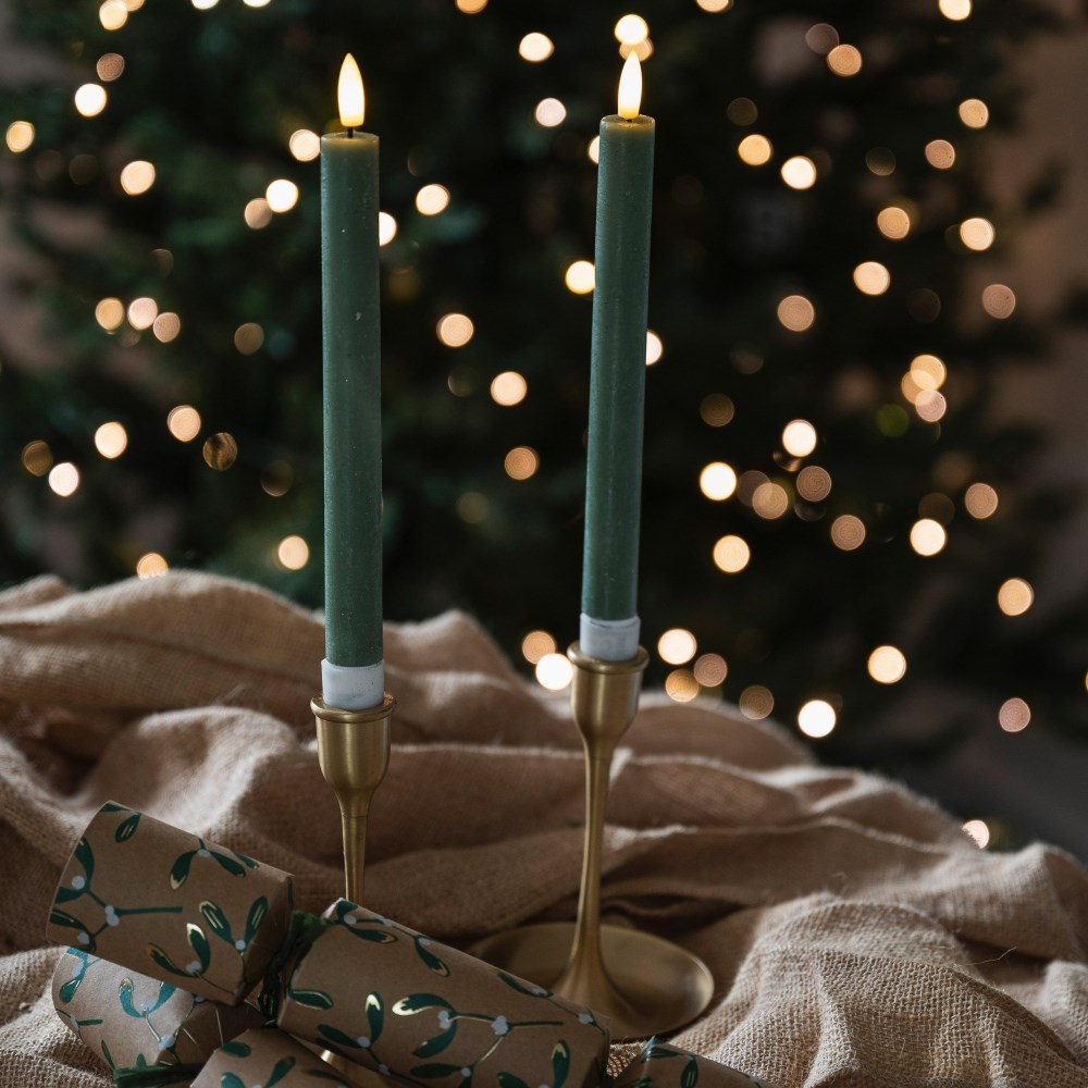 Two green LED dinner candles