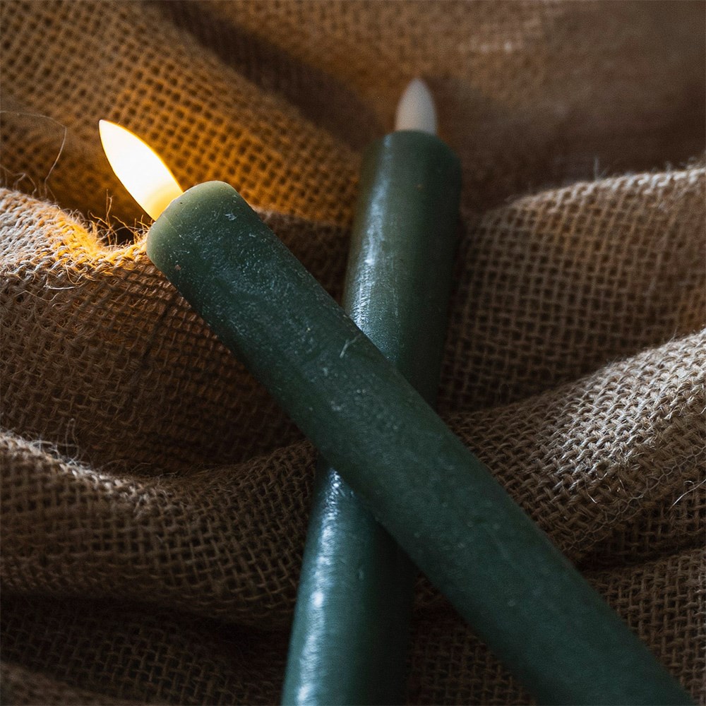 Two green LED dinner candles