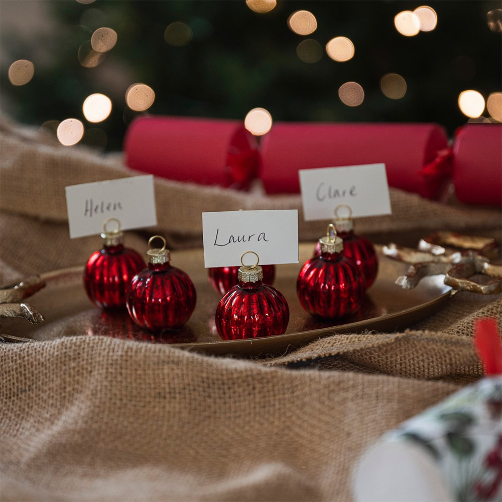 Six bauble place name holders - red
