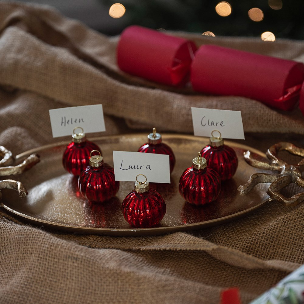 Six bauble place name holders - red