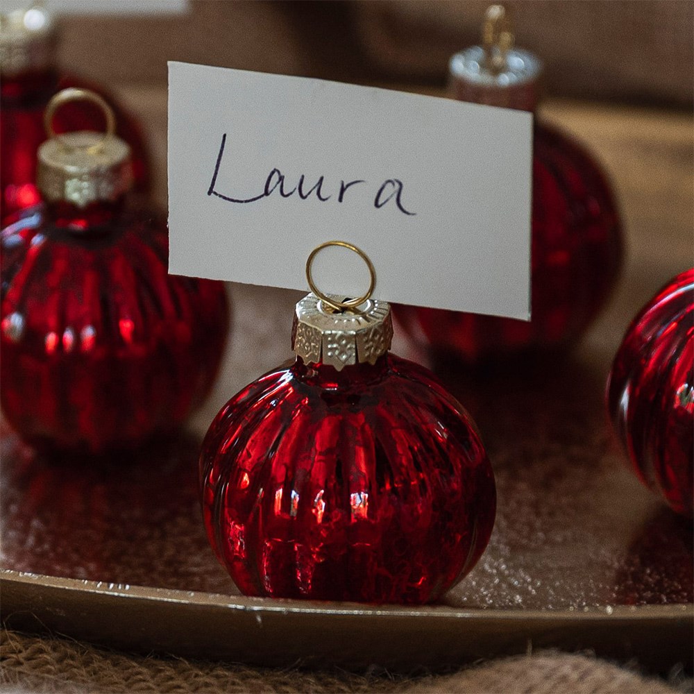 Six bauble place name holders - red