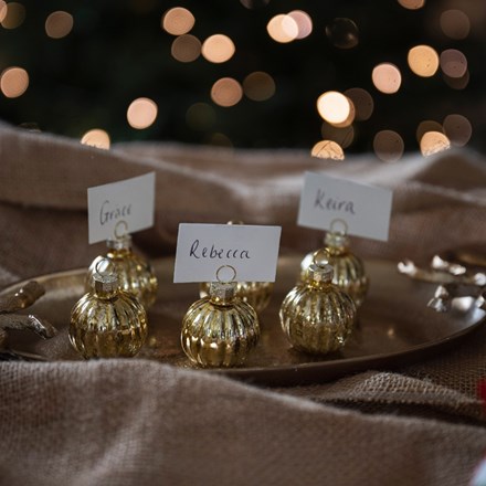 Six bauble place name holders - gold