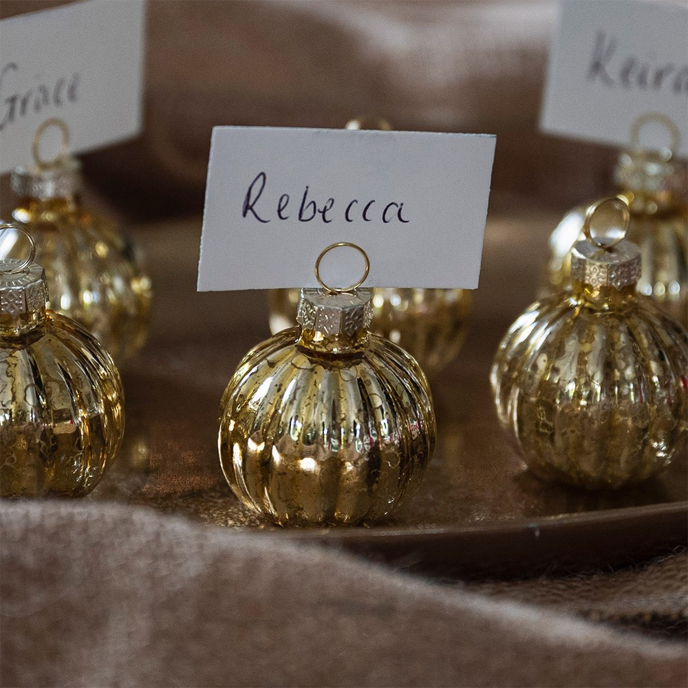 Six bauble place name holders - gold