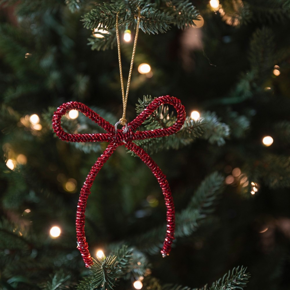 Red beaded bow decoration