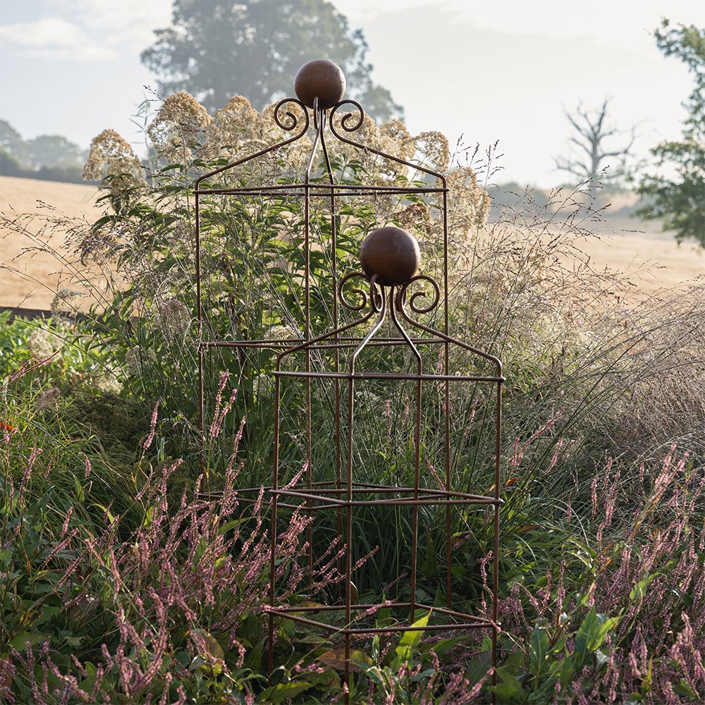 Scroll ornate square obelisk - rust