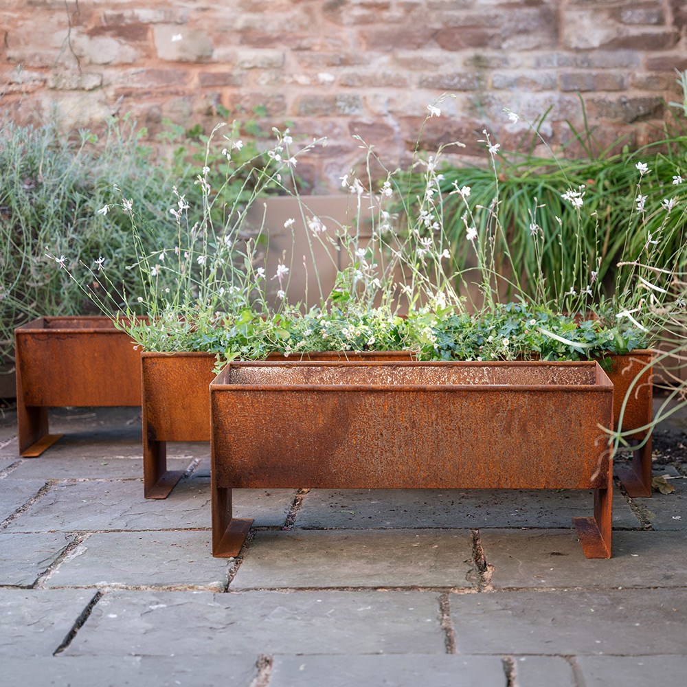 Corten steel trough planter