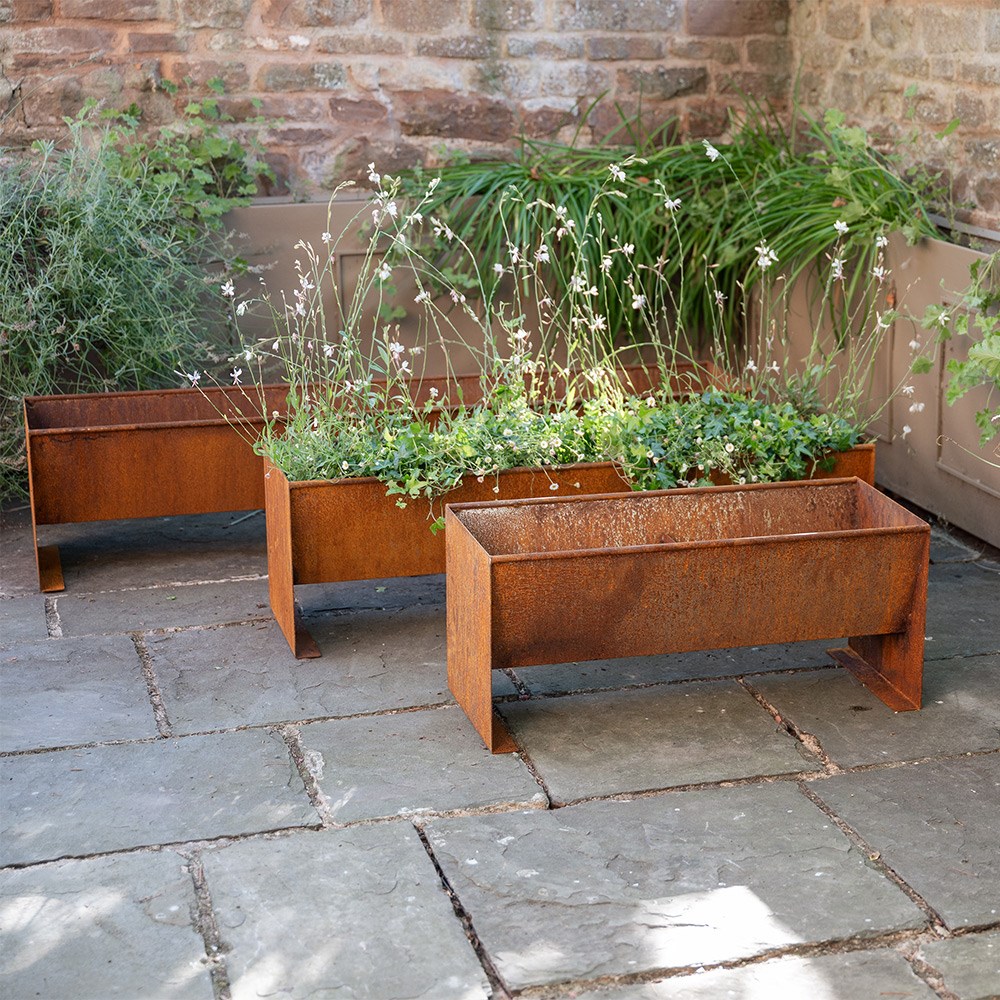 Corten steel trough planter