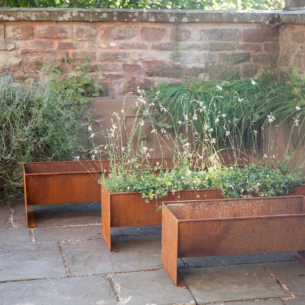Corten steel trough planter