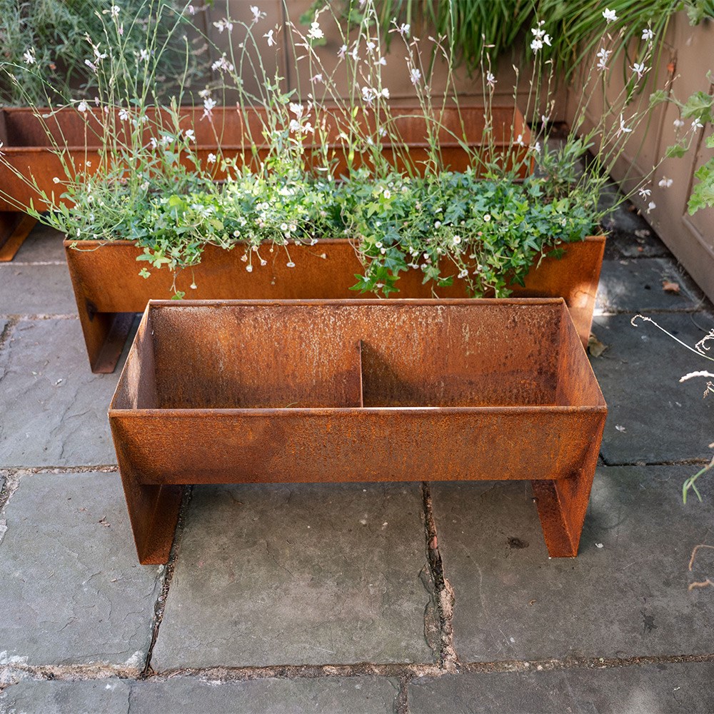 Corten steel trough planter