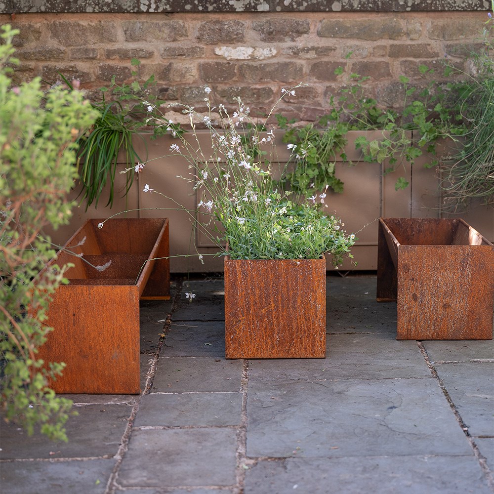 Corten steel trough planter