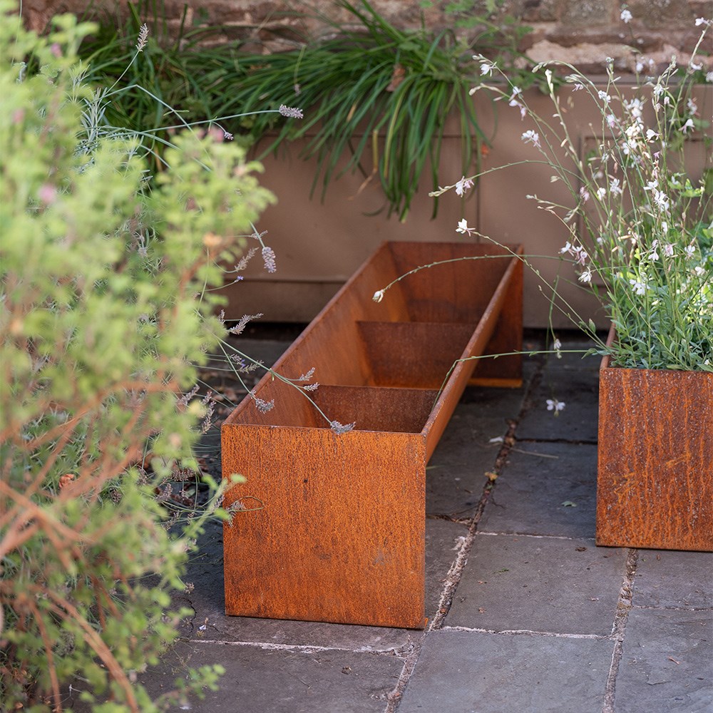 Corten steel trough planter