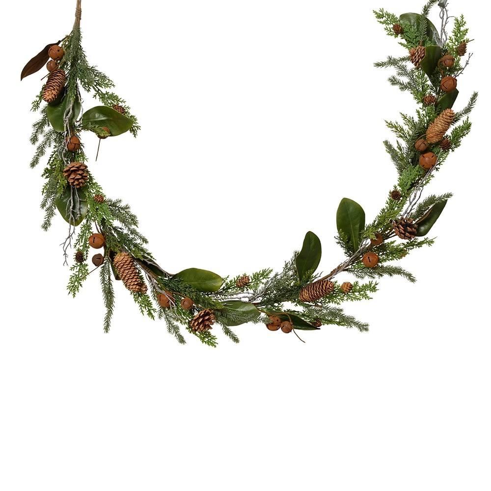 Green garland with rusty bells