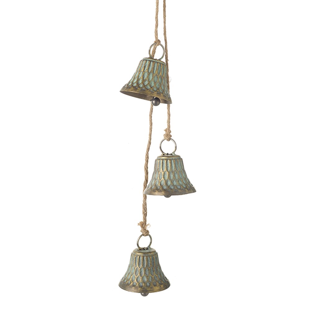 Three verdigris bells
