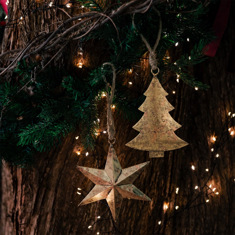Gold star & tree decorations - assorted