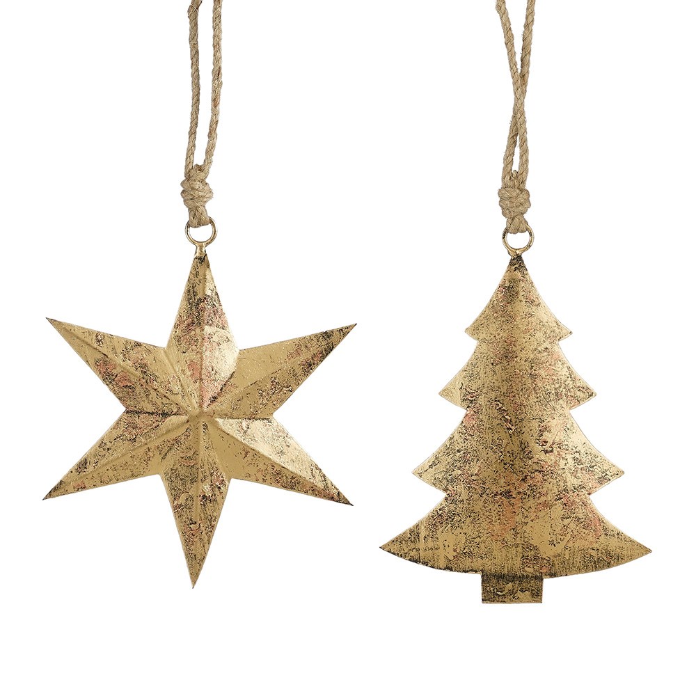 Gold star & tree decorations - assorted